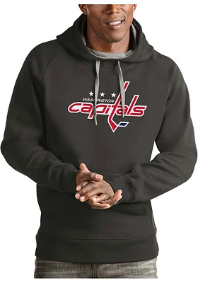 Antigua Washington Capitals Mens Charcoal Full Front Victory Long Sleeve Hoodie