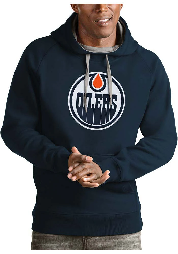 Antigua Edmonton Oilers Mens Navy Blue Full Front Victory Long Sleeve Hoodie