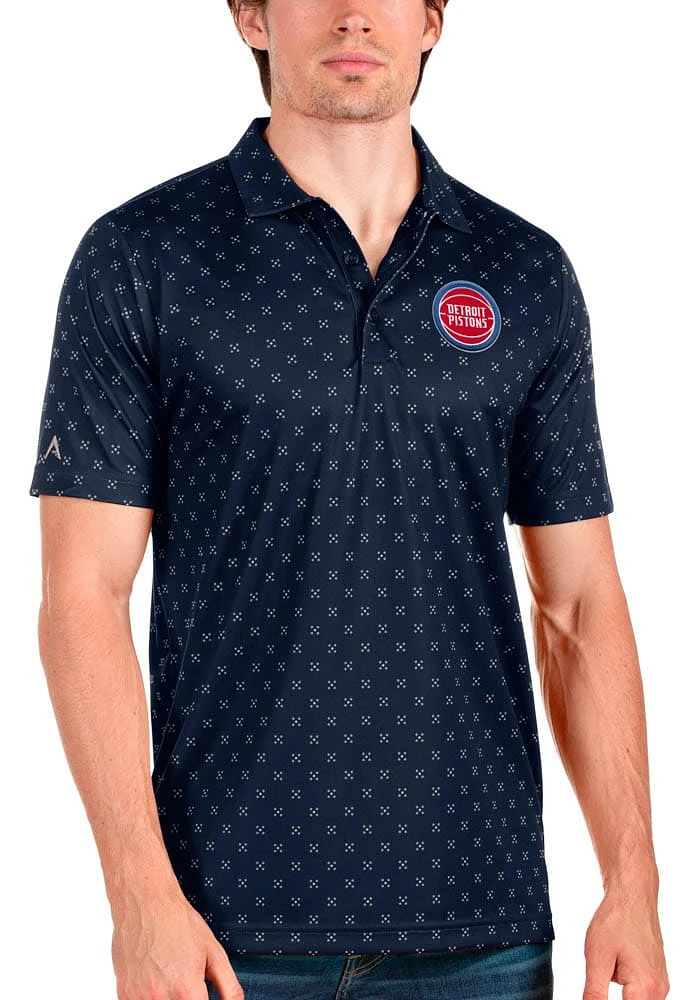 Antigua Detroit Pistons Mens Navy Blue Spark Short Sleeve Polo