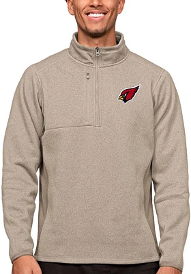Antigua Arizona Cardinals Mens Oatmeal Course Long Sleeve Qtr Zip Pullover