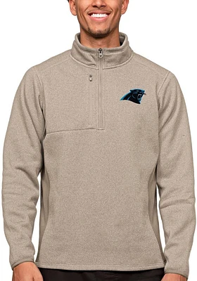 Antigua Carolina Panthers Mens Oatmeal Course Long Sleeve Qtr Zip Pullover