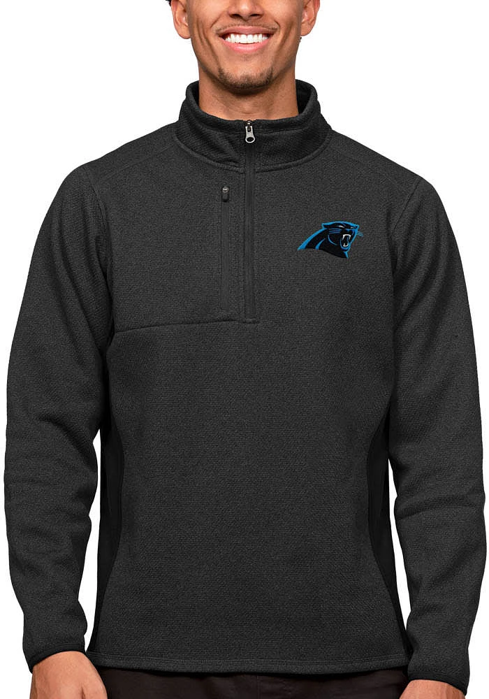 Antigua Carolina Panthers Mens Black Course Long Sleeve Qtr Zip Pullover