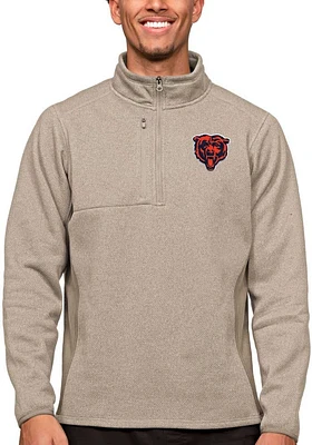 Antigua Chicago Bears Mens Oatmeal Course Long Sleeve Qtr Zip Pullover