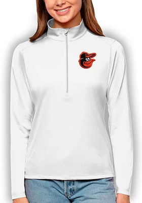 Antigua Baltimore Orioles Womens White Tribute Qtr Zip Pullover