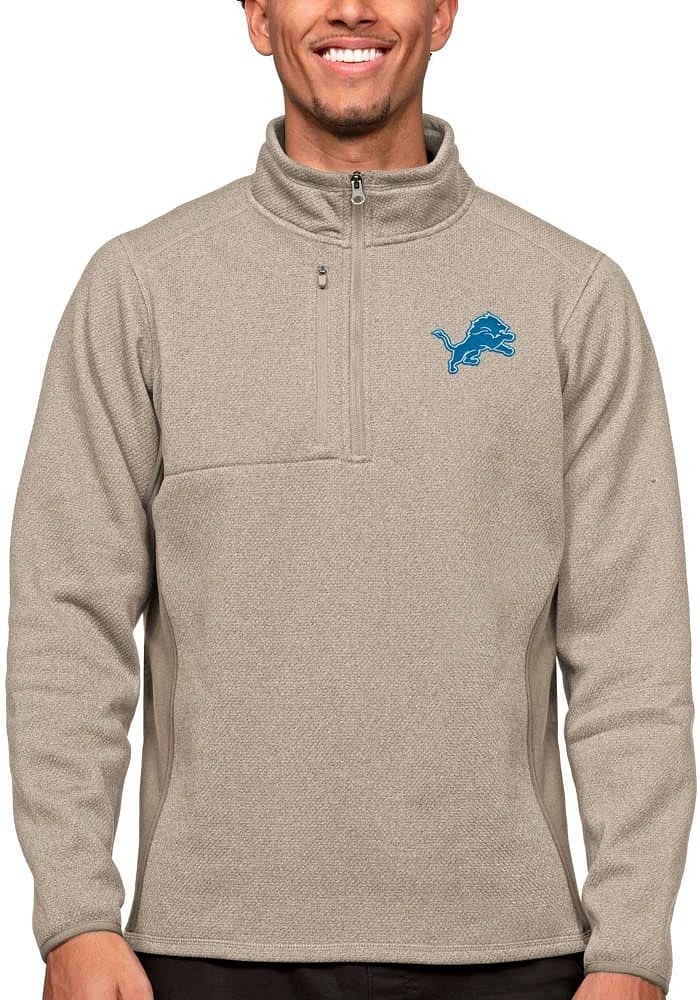 Antigua Detroit Lions Mens Oatmeal Course Long Sleeve Qtr Zip Pullover