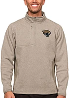 Antigua Jacksonville Jaguars Mens Oatmeal Course Long Sleeve Qtr Zip Pullover