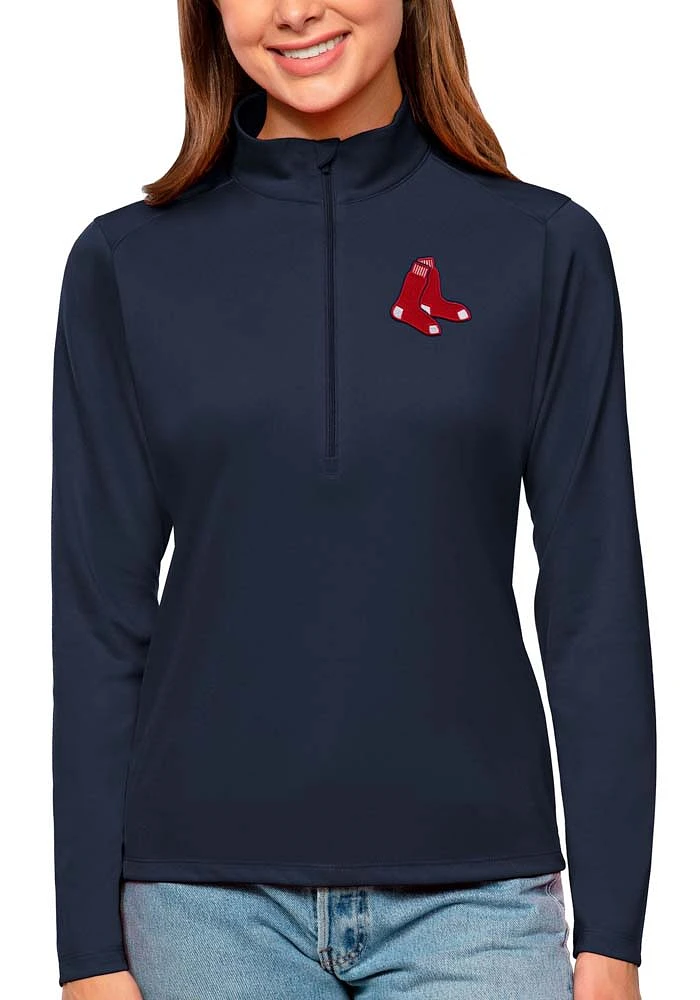 Antigua Boston Red Sox Womens Navy Blue Tribute Qtr Zip Pullover