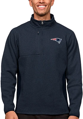 Antigua New England Patriots Mens Navy Blue Course Long Sleeve Qtr Zip Pullover