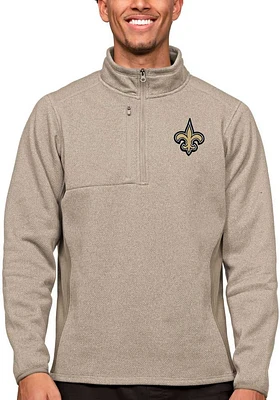 Antigua New Orleans Saints Mens Oatmeal Course Long Sleeve Qtr Zip Pullover