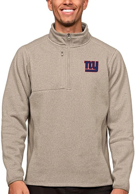 Antigua New York Giants Mens Oatmeal Course Long Sleeve Qtr Zip Pullover