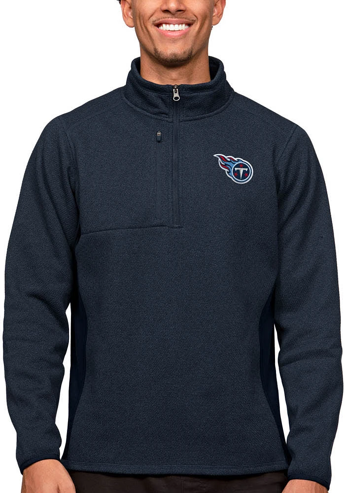 Antigua Tennessee Titans Mens Navy Blue Course Long Sleeve Qtr Zip Pullover