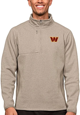 Antigua Washington Commanders Mens Oatmeal Course Long Sleeve Qtr Zip Pullover