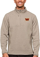 Antigua Washington Commanders Mens Oatmeal Course Long Sleeve Qtr Zip Pullover