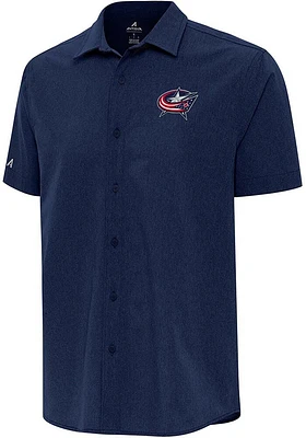 Antigua Columbus Blue Jackets Mens Navy Blue Activate Short Sleeve Dress Shirt