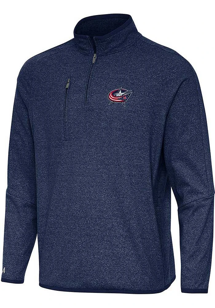 Antigua Columbus Blue Jackets Mens Navy Blue Certain Long Sleeve Qtr Zip Pullover