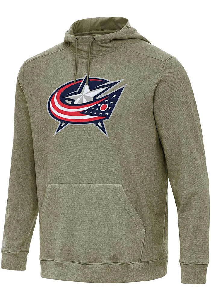 Antigua Columbus Blue Jackets Mens Olive Full Front Cloud Long Sleeve Hoodie