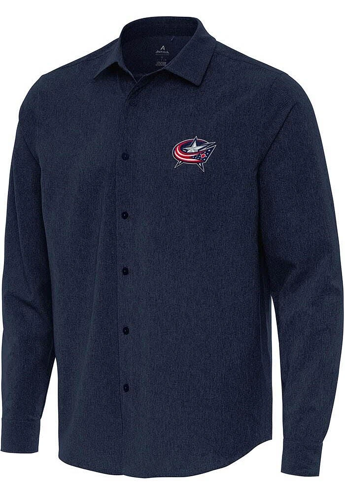 Antigua Columbus Blue Jackets Mens Navy Blue Exposure Long Sleeve Dress Shirt