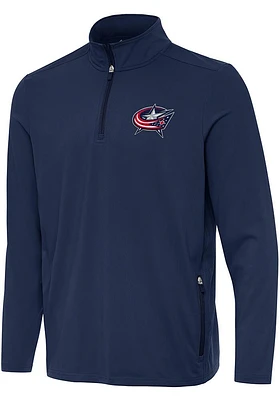 Antigua Columbus Blue Jackets Mens Navy Blue Perilous Long Sleeve Qtr Zip Pullover