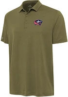 Antigua Columbus Blue Jackets Mens Olive Reprocess Recycled Short Sleeve Polo