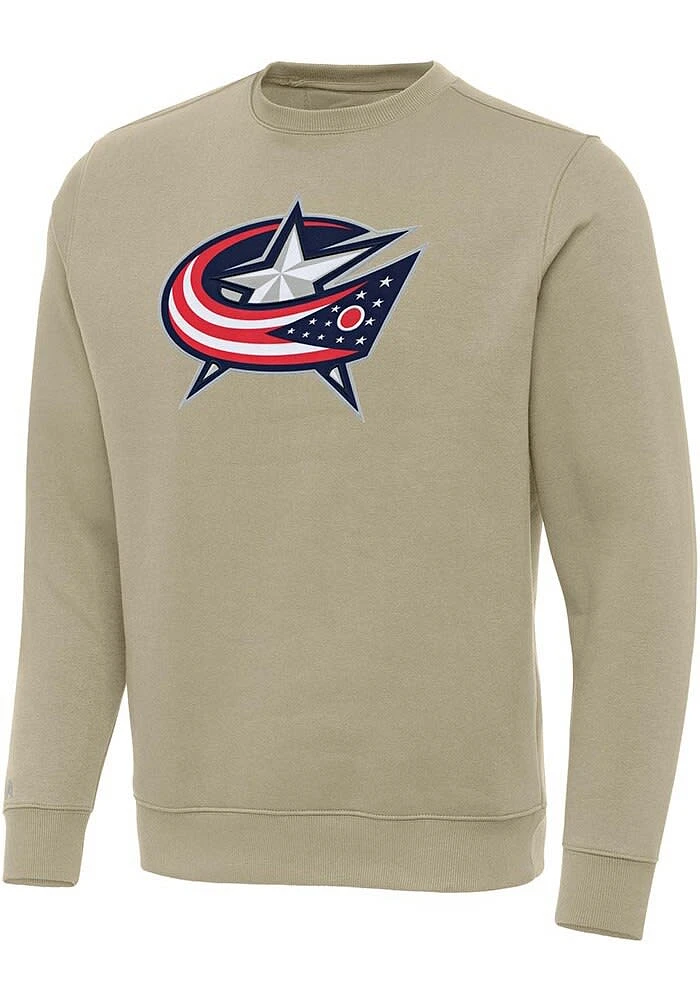 Antigua Columbus Blue Jackets Mens Khaki Full Front Victory Long Sleeve Crew Sweatshirt