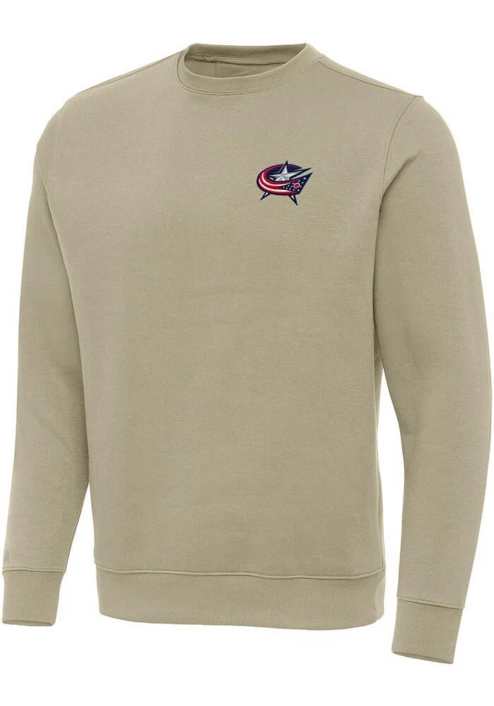 Antigua Columbus Blue Jackets Mens Khaki Victory Long Sleeve Crew Sweatshirt