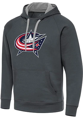 Antigua Columbus Blue Jackets Mens Charcoal Full Front Victory Big and Tall Hooded Sweatshirt