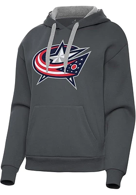 Antigua Columbus Blue Jackets Womens Charcoal Full Front Victory Hooded Sweatshirt