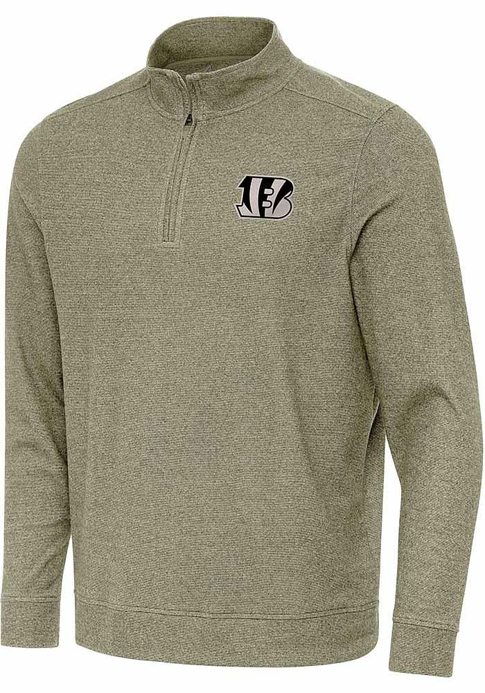 Antigua Cincinnati Bengals Mens Olive Carbon Subtle Long Sleeve Qtr Zip Pullover