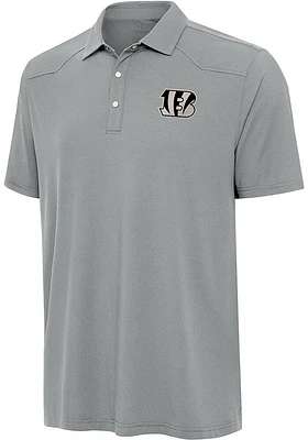 Antigua Cincinnati Bengals Mens Grey Carbon Western Short Sleeve Polo