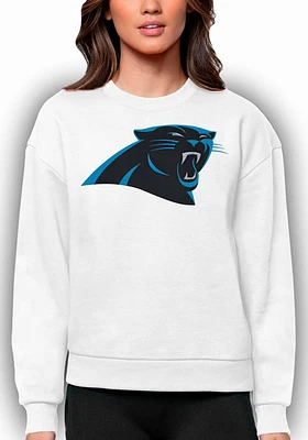 Antigua Carolina Panthers Womens White Full Front Victory Crew Sweatshirt