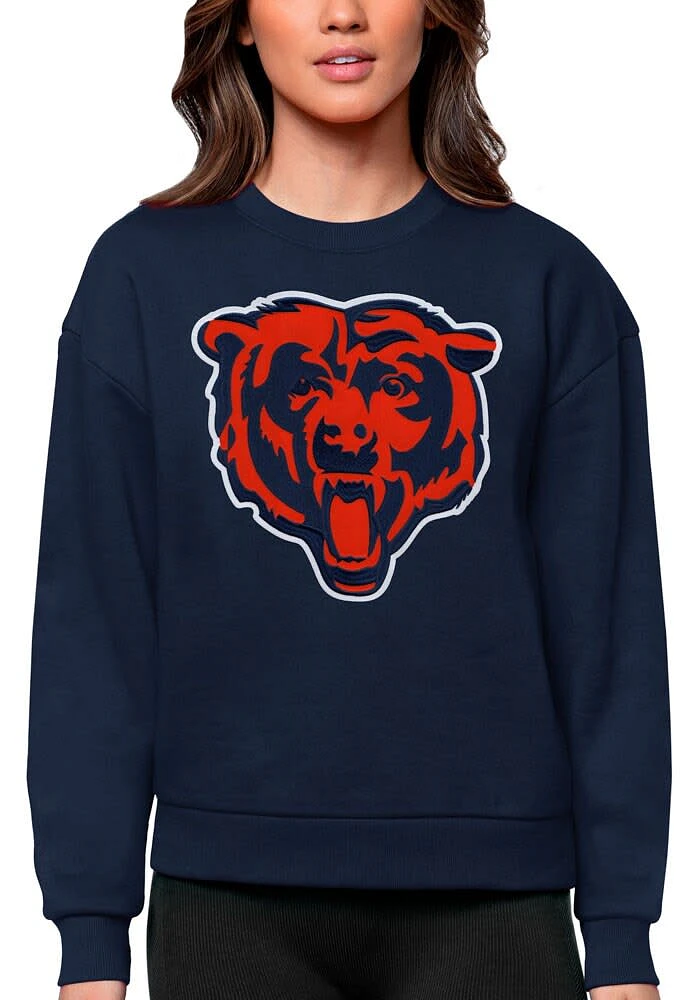 Antigua Chicago Bears Womens Navy Blue Full Front Alternate Victory Crew Sweatshirt