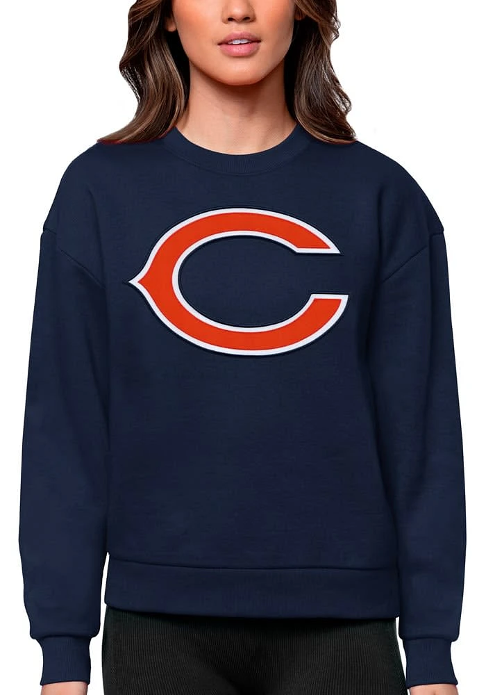 Antigua Chicago Bears Womens Navy Blue Full Front Victory Crew Sweatshirt