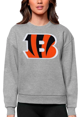 Antigua Cincinnati Bengals Womens Grey Full Front Alternate Victory Crew Sweatshirt