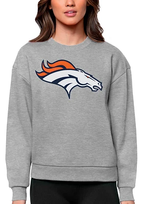 Antigua Denver Broncos Womens Grey Full Front Victory Crew Sweatshirt