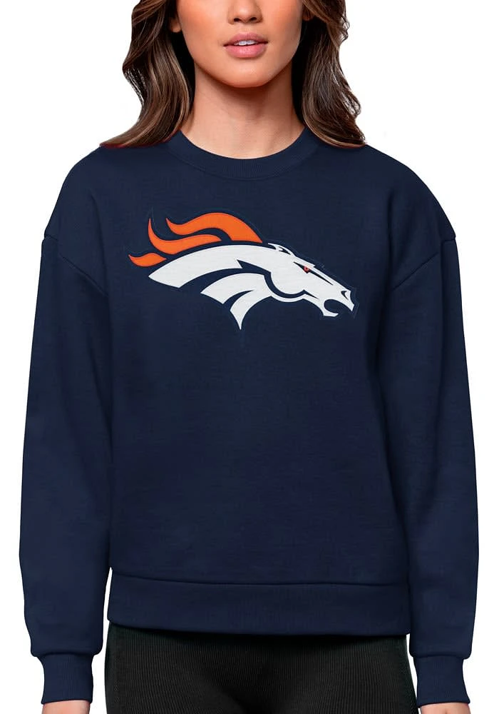 Antigua Denver Broncos Womens Navy Blue Full Front Victory Crew Sweatshirt