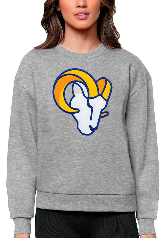 Antigua Los Angeles Rams Womens Grey Full Front Icon Victory Crew Sweatshirt