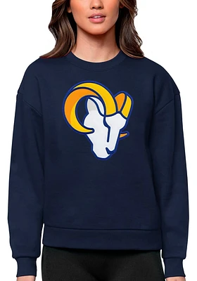 Antigua Los Angeles Rams Womens Navy Blue Full Front Icon Victory Crew Sweatshirt