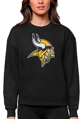 Antigua Minnesota Vikings Womens Black Full Front Victory Crew Sweatshirt