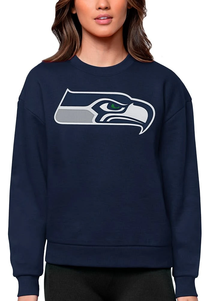 Antigua Seattle Seahawks Womens Navy Blue Full Front Victory Crew Sweatshirt