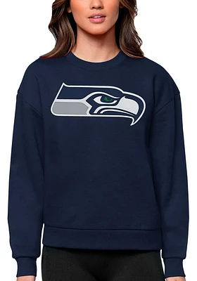 Antigua Seattle Seahawks Womens Navy Blue Full Front Victory Crew Sweatshirt