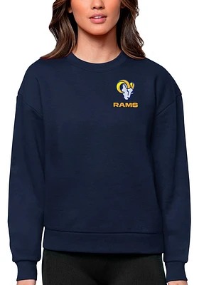 Antigua Los Angeles Rams Womens Navy Blue Text Victory Crew Sweatshirt