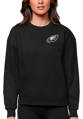 Antigua Philadelphia Eagles Womens Black Victory Graphic Crew Sweatshirt