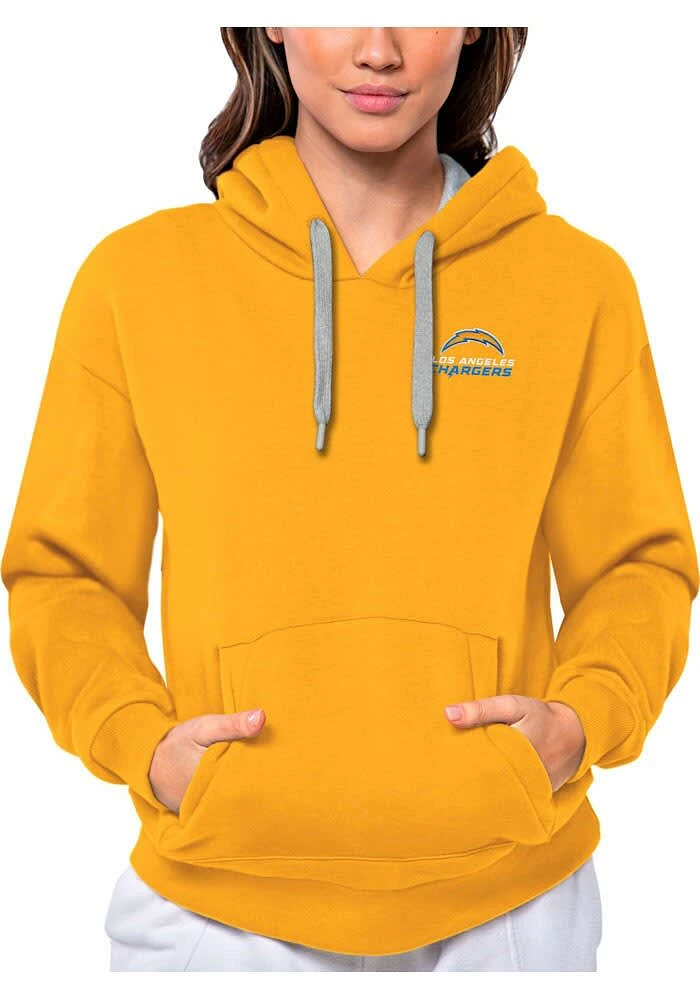 Antigua Los Angeles Chargers Womens Gold Text Victory Hooded Sweatshirt