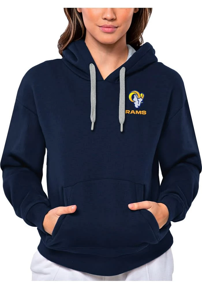 Antigua Los Angeles Rams Womens Navy Blue Text Victory Hooded Sweatshirt