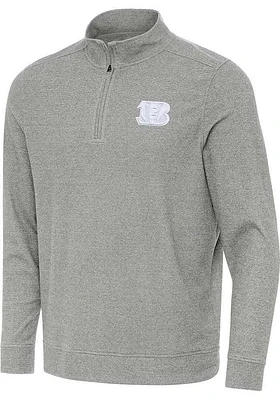 Antigua Cincinnati Bengals Mens Grey White Tonal Subtle Long Sleeve Qtr Zip Pullover