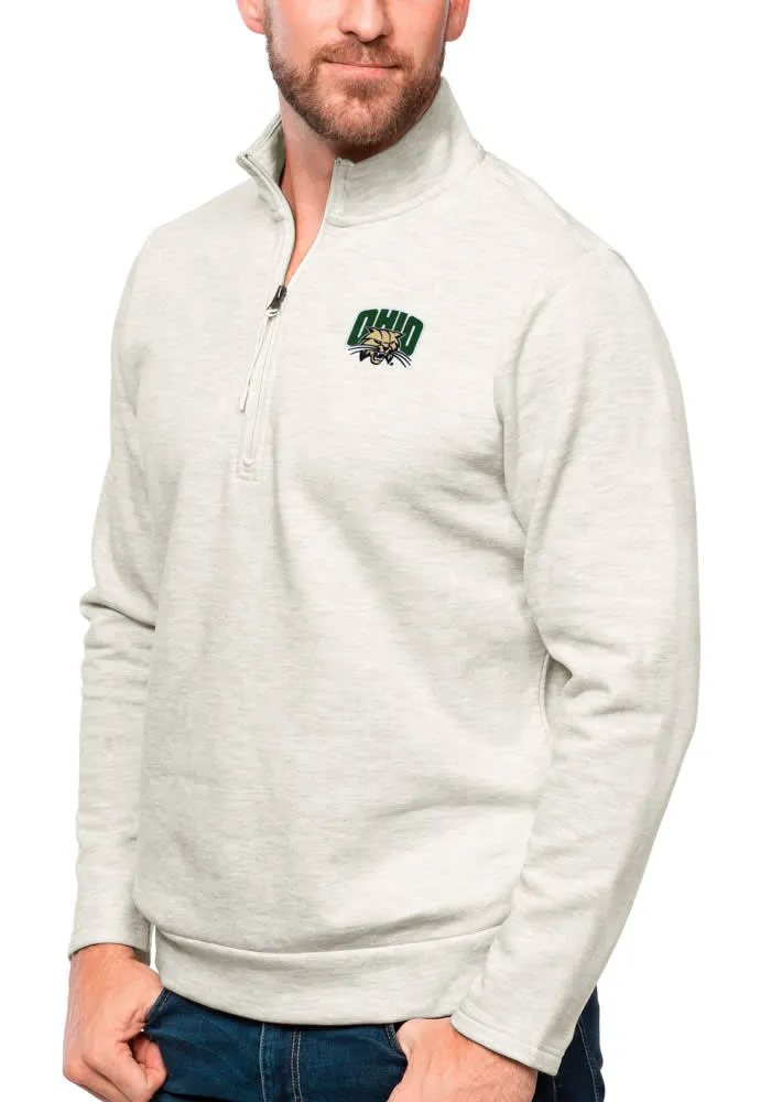 Antigua Ohio Bobcats Mens Oatmeal Gambit Long Sleeve Qtr Zip Pullover