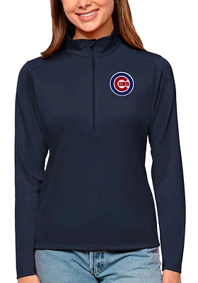 Antigua Chicago Cubs Womens Navy Blue Tribute Qtr Zip Pullover