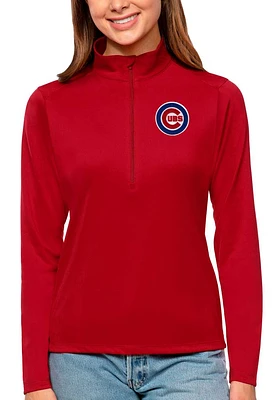 Antigua Chicago Cubs Womens Red Tribute Qtr Zip Pullover