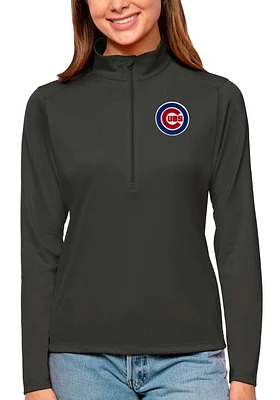 Antigua Chicago Cubs Womens Grey Tribute Qtr Zip Pullover