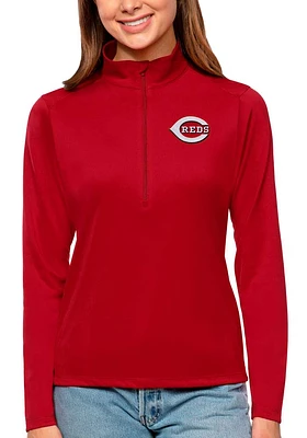 Antigua Cincinnati Reds Womens Red Tribute Qtr Zip Pullover
